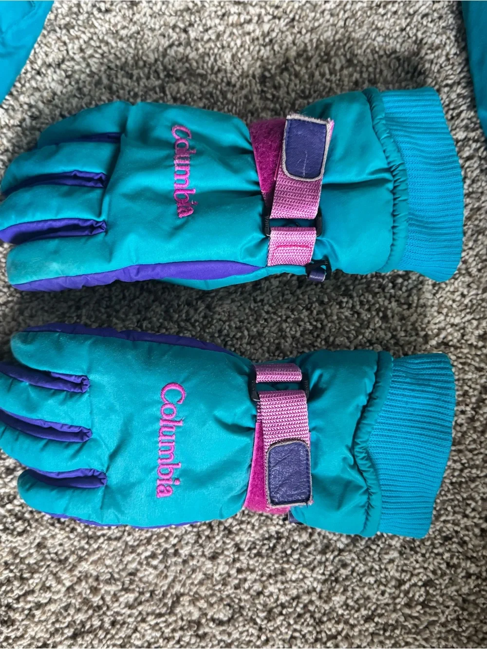 VINTAGE.  Columbia Teal Ski One-Piece Suit with Purple and Pink Accents